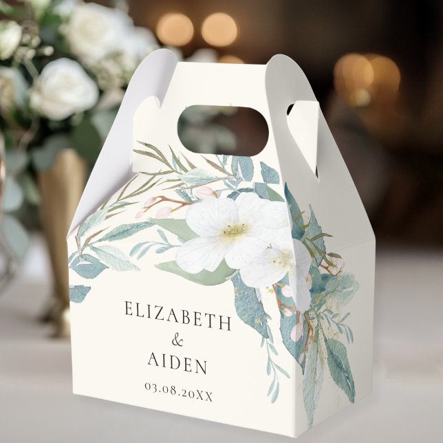 Floral, Beige, Wedding Box gift box (Floral, White, Beige, Greenery, Wedding Box gift box with your name and date.)