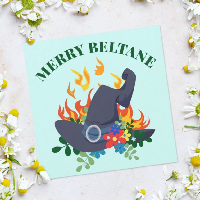 Floral Beltane Witch Hat & Fire Pagan Sabbat Holiday Card (Creator Uploaded)