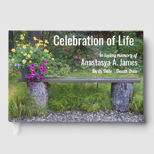 Floral Bench Celebration of Life Memorial Custom Guest Book