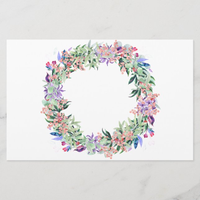 Floral Berries Wreath Stationery (Front)