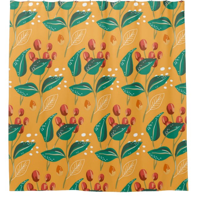 Floral berry leaves. Yellow fall botanical pattern (Front)