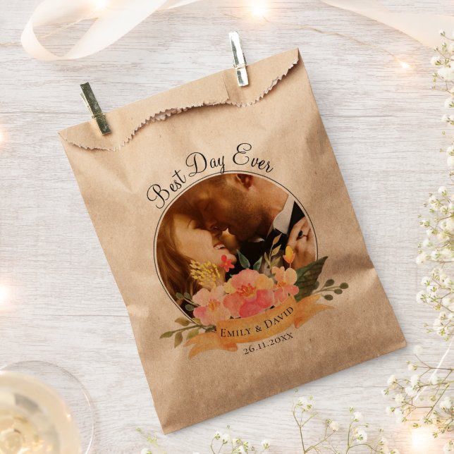 Floral Best Day Ever Photo Thank You Wedding Party Favour Bag (Clipped)