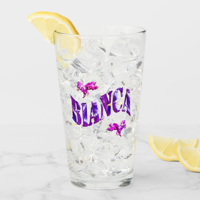 Floral Bianca Name With Unicorns, Glass (Front Ice)