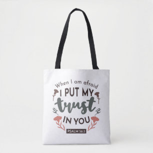 Floral Bible Verse Art 'I Put My Trust in You' Tote Bag
