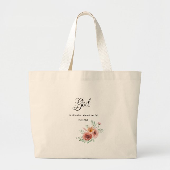 Floral Bible Verse  Large Tote Bag (Front)