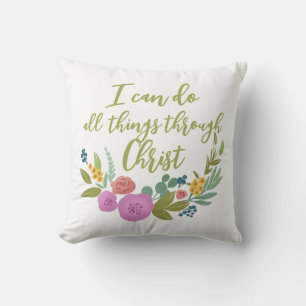 Floral bible verse Philippians 4:13 Throw Pillow
