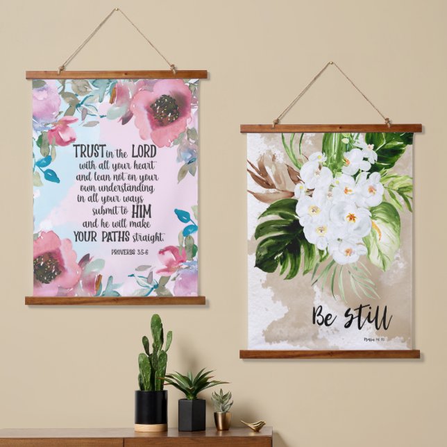 Floral Bible Verse Set of two Hanging Tapestry (Asymmetrical)