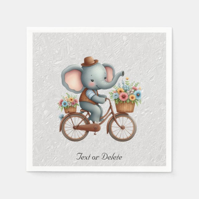 Floral Bicycle Elephant Napkins (Front)