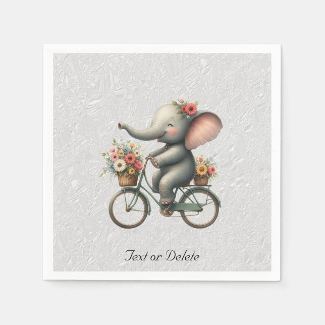 Floral Bicycle Elephant Napkins (Front)