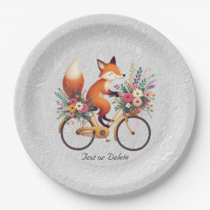 Floral Bicycle Fox Paper Plate