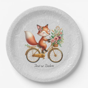 Floral Bicycle Fox Paper Plate