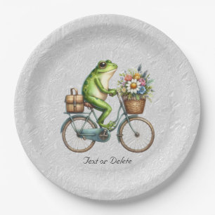 Floral Bicycle Frog Paper Plate