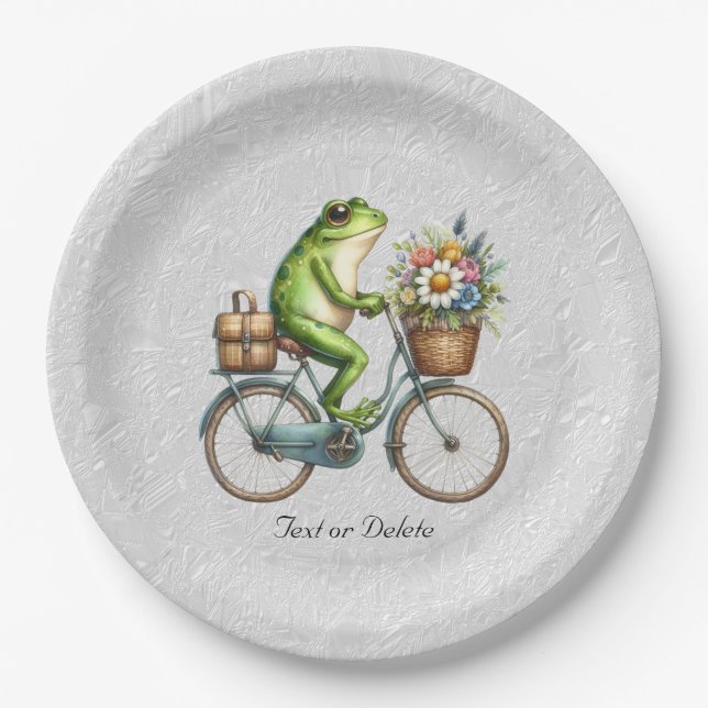 Floral Bicycle Frog Paper Plate (Front)