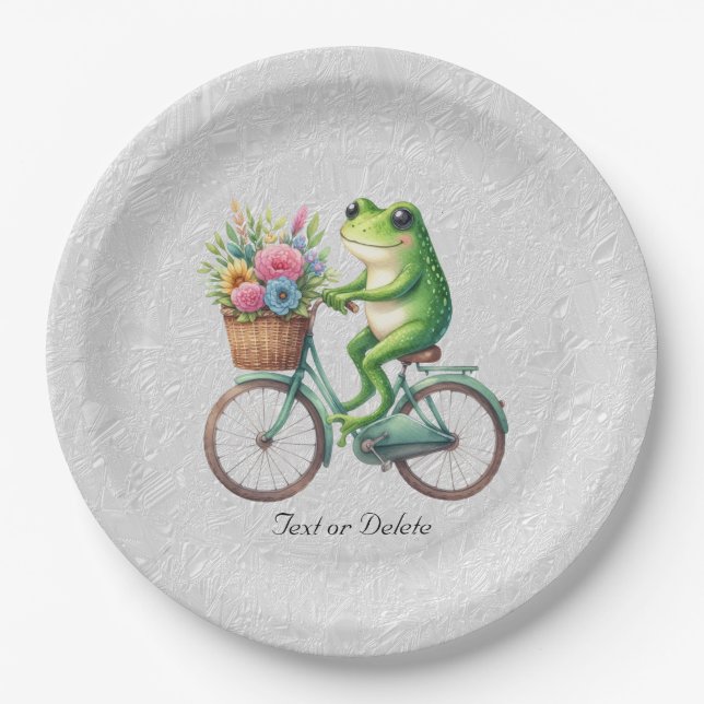 Floral Bicycle Frog Paper Plate (Front)