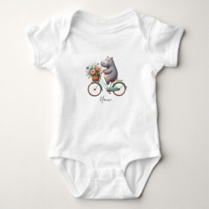 Floral Bicycle Hippo Baby Bodysuit