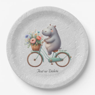 Floral Bicycle Hippo Paper Plate