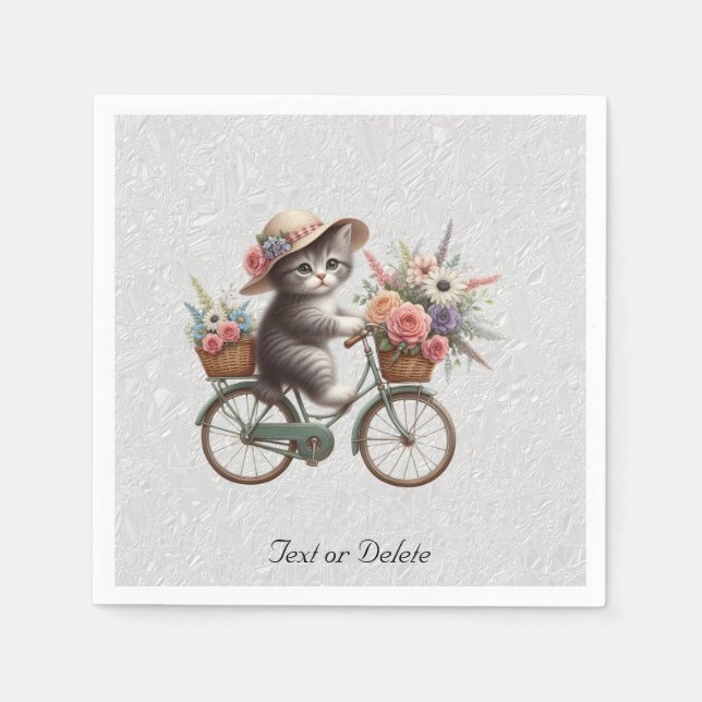 Floral Bicycle Kitten Napkins (Front)