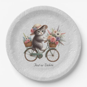 Floral Bicycle Kitten Paper Plate