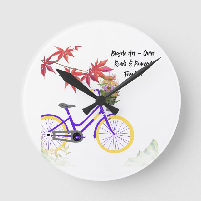 Floral Bicycle Motivation Design Round Clock (Front)