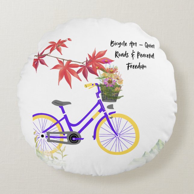 Floral Bicycle Motivation Design Round Pillow (Front)