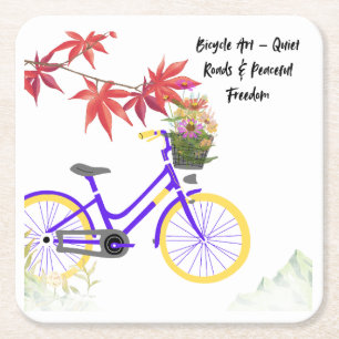 Floral Bicycle Motivation Design Square Paper Coaster