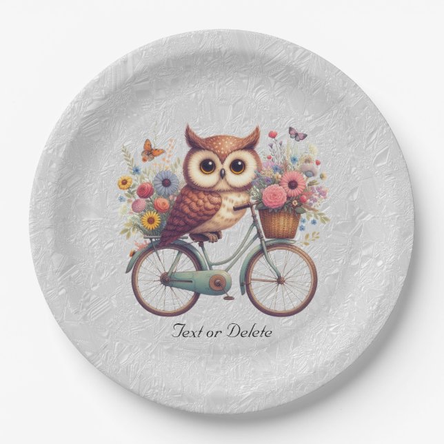 Floral Bicycle Owl Paper Plate (Front)
