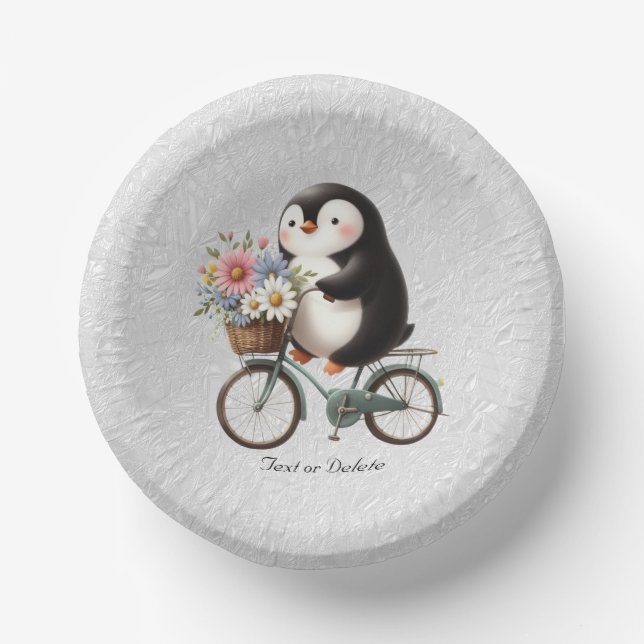 Floral Bicycle Penguin Paper Bowl Paper Plate (Front)