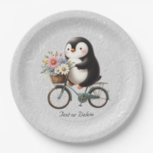 Floral Bicycle Penguin Paper Plate