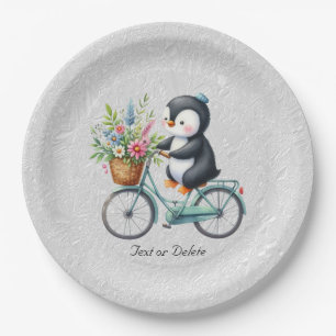 Floral Bicycle Penguin Paper Plate