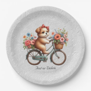 Floral Bicycle Puppy Paper Plate