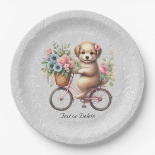 Floral Bicycle Puppy Paper Plate