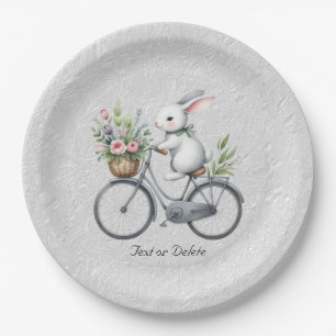 Floral Bicycle Rabbit Paper Plate