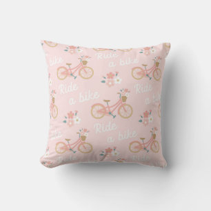 Floral Bicycle Ride Pattern Throw Pillow