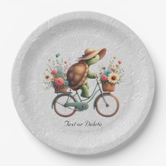Floral Bicycle Turtle Paper Plate (Front)