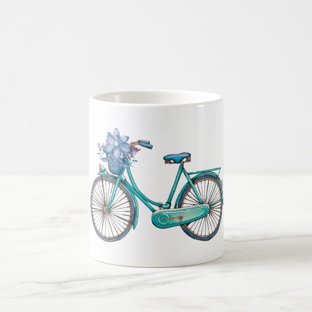 Floral Bicycle Watercolor Design Boho Chic  Coffee Mug (Center)
