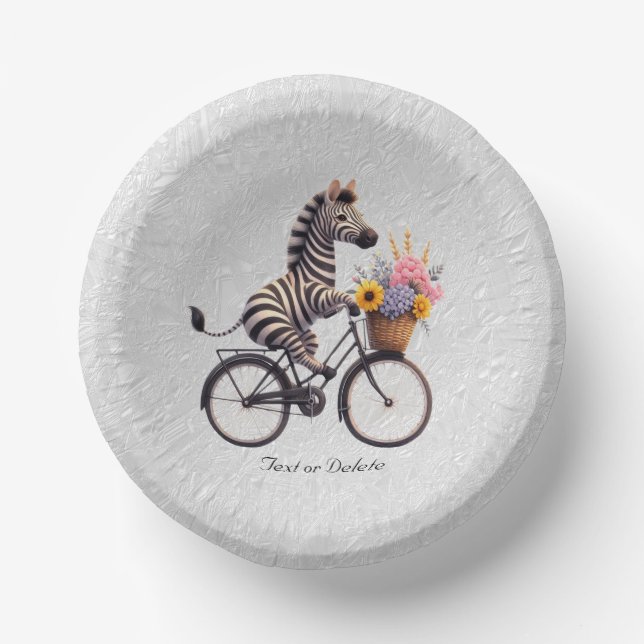 Floral Bicycle Zebra Paper Bowl Plate (Front)