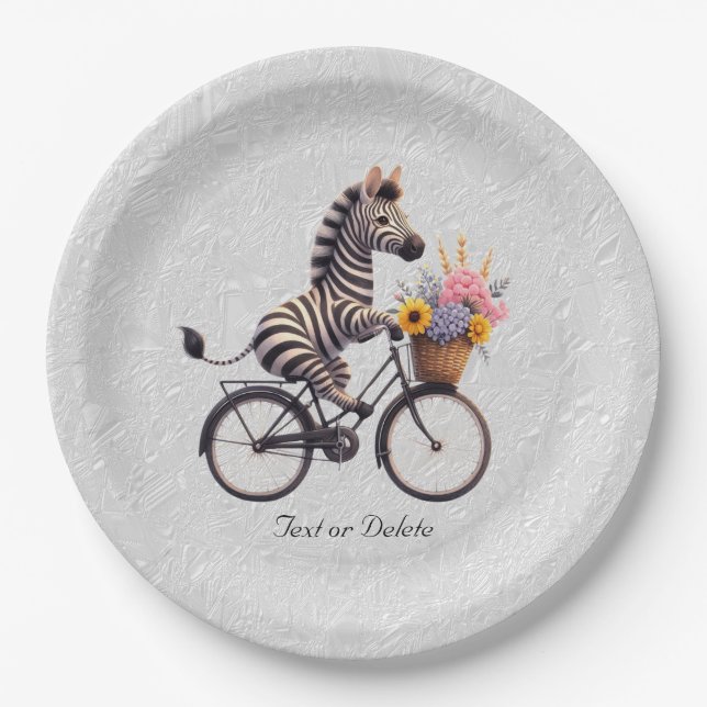 Floral Bicycle Zebra Paper Plate (Front)