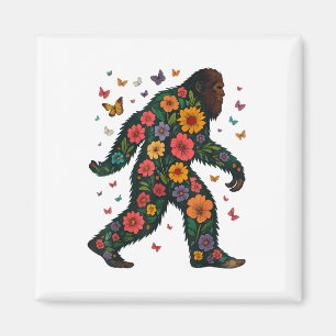 Floral Bigfoot Sasquatch Retro Colourful Flowers G Magnet