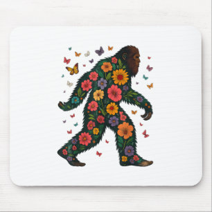 Floral Bigfoot Sasquatch Retro Colourful Flowers G Mouse Pad