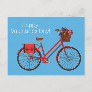 Floral Bike Happy Valentines_Blue Postcard