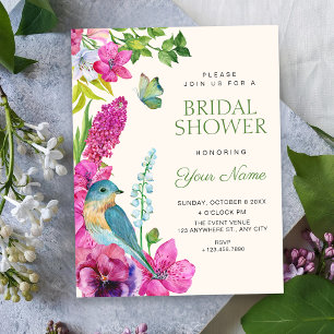 Floral bird art bridal shower invitation