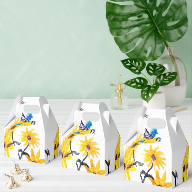 Floral Bird Art, Yellow Sunflowers Favor Box (Multiple)