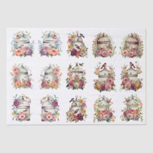 Floral Bird Cages for Small Decoupage Projects Tissue Paper
