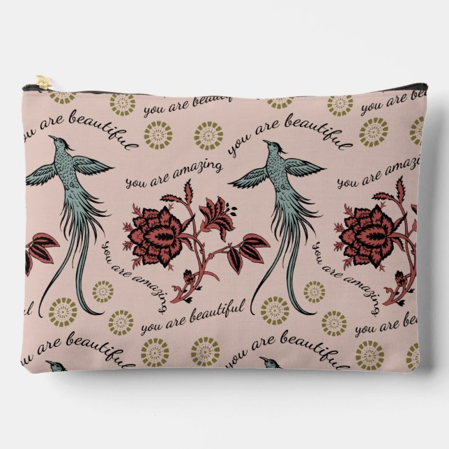 Floral Bird Inspirational Pattern Accessory Pouch (Front)