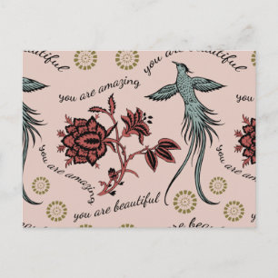 Floral Bird Inspirational Pattern Postcard