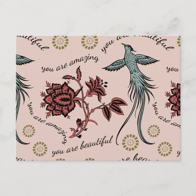 Floral Bird Inspirational Pattern Postcard (Front)