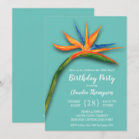 Floral Bird of Paradise Birthday Invitations