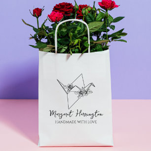 Floral Bird Origami Custom Handmade With Love  Rubber Stamp