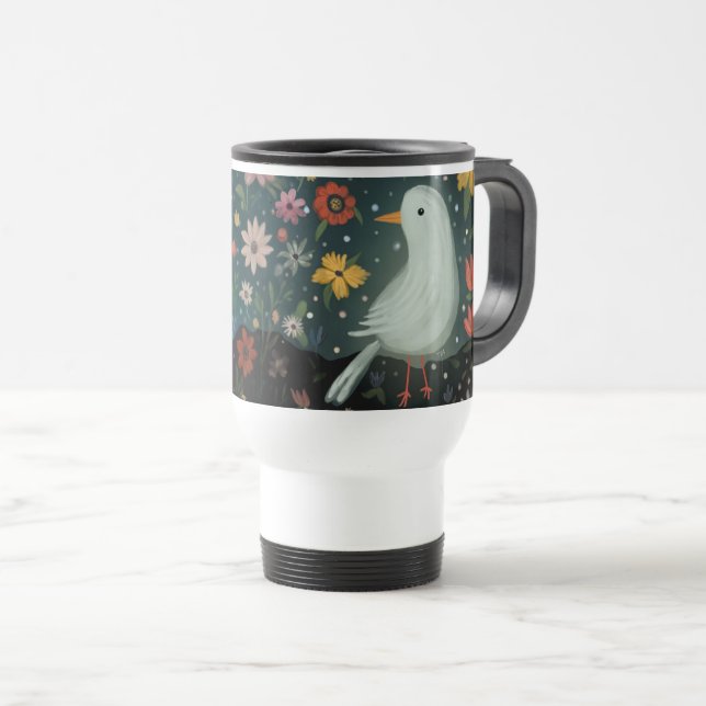 Floral Bird Travel Mug (Front Right)