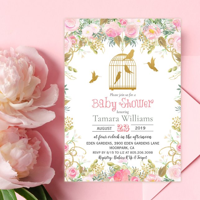 Floral Birdcage Baby Shower Invitation (Creator Uploaded)